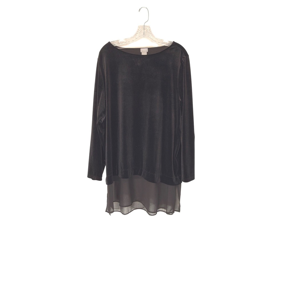 Chico's‎ Travelers Chiffon Hem Black Velvet Tunic Shirt Plus Mature Size 16/18